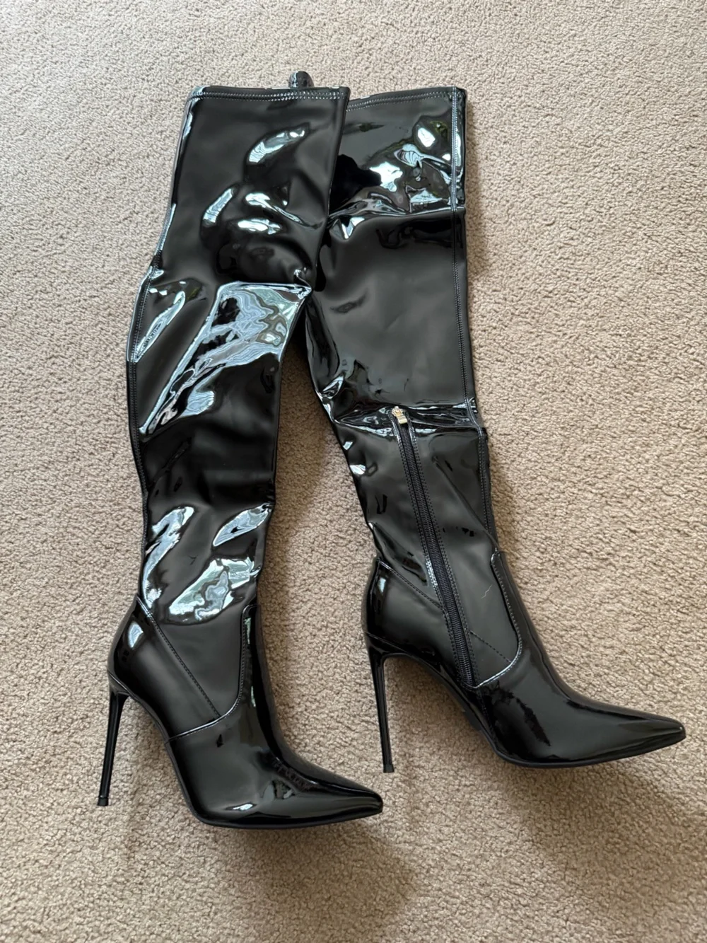 Women's Black thigh high Patent Over-the-Knee Stiletto Boots